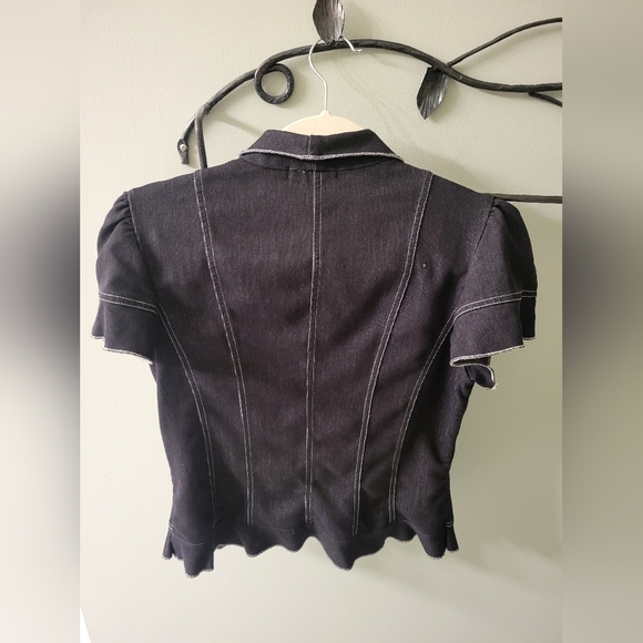 Piccadilly Fashions short puff-sleeve black denim jacket, size US 6 - Picture 3 of 7